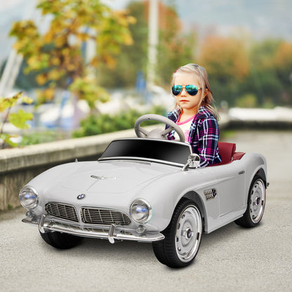 Electric Car for Kids, BMW 507 License, Retro Vintage Style, 12V, max. 5 km/h, Remote Control, Sound and Light Effects, White