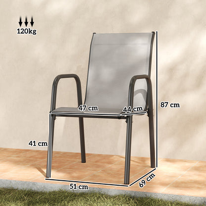 Garden Chairs 4-Piece Set — Stackable Patio Chairs with Breathable Backrest, Armrests, Weather-Resistant, 265 lb Capacity, Stackable for Garden/Balcony/Terrace — 20.1 x 27.2 x 34.3 in — Light Gray