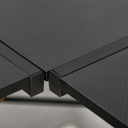 Gaming Desk L-Shaped Corner Gamer Desk 125 x 125 cm with Carbon Fiber Desktop, Screen Stand Cup Holder and Headset Hook, Black