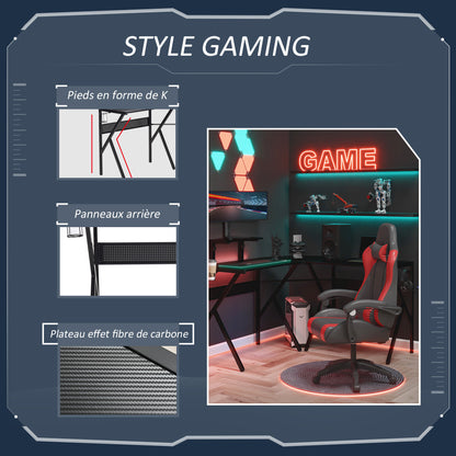 Gaming Desk L-Shaped Corner Gamer Desk 125 x 125 cm with Carbon Fiber Desktop, Screen Stand Cup Holder and Headset Hook, Black