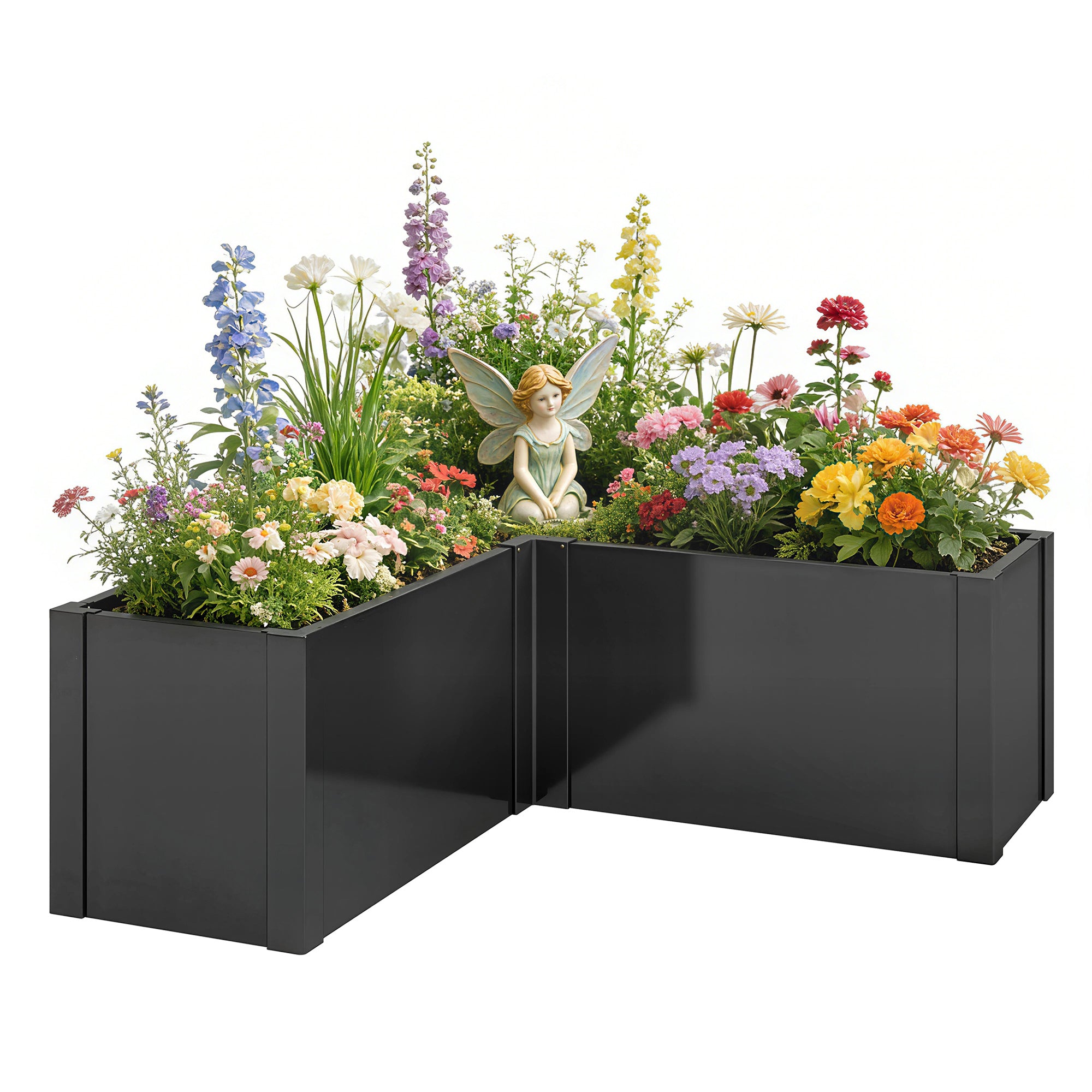L-Shaped Galvanized Steel Raised Garden Bed – Weatherproof Corner Planter for Patio & Garden, 59 x 59 x 21.7 in (150 x 150 x 55 cm)