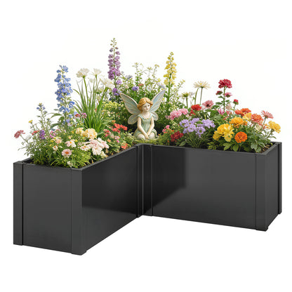 L-Shaped Galvanized Steel Raised Garden Bed – Weatherproof Corner Planter for Patio & Garden, 59 x 59 x 21.7 in (150 x 150 x 55 cm)