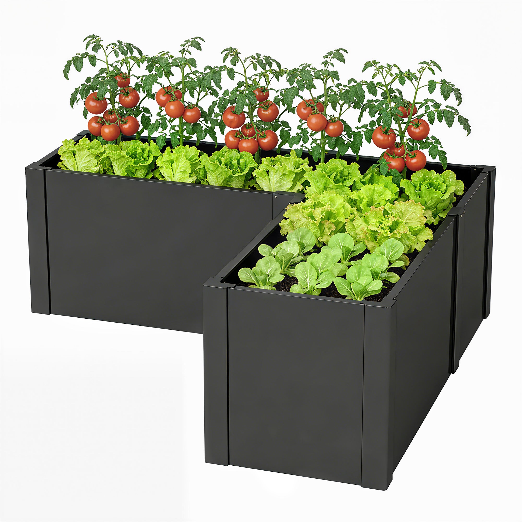 L-Shaped Galvanized Steel Raised Garden Bed – Weatherproof Corner Planter for Patio & Garden, 59 x 59 x 21.7 in (150 x 150 x 55 cm)