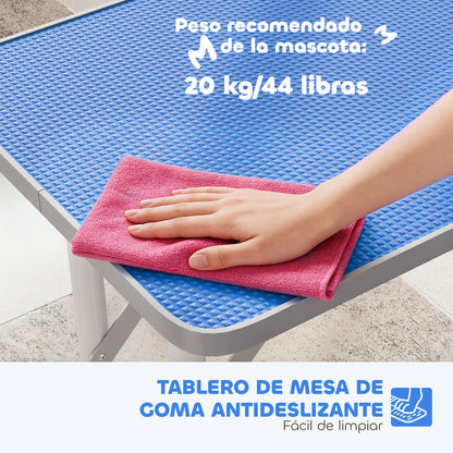 Folding Dog Grooming Table, Non-Slip Top, Adjustable Stainless Steel Arm, for Small & Medium Dogs, 32 x 19 x 31.5 in, Blue