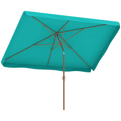 2x3 m Tilting Garden Umbrella with Crank, Air Vent and Ruffled Edge, Rectangular Outdoor Umbrella with UV 50+ Protection in Aluminum and Polyester 180 g/㎡, Turquoise