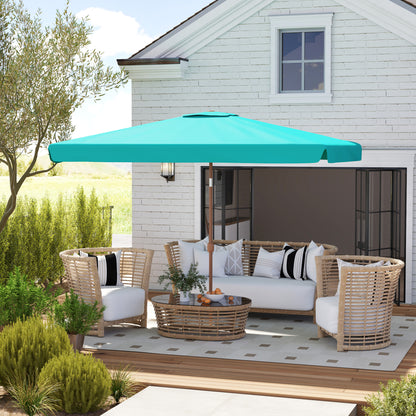 2x3 m Tilting Garden Umbrella with Crank, Air Vent and Ruffled Edge, Rectangular Outdoor Umbrella with UV 50+ Protection in Aluminum and Polyester 180 g/㎡, Turquoise