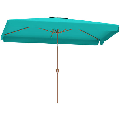 2x3 m Tilting Garden Umbrella with Crank, Air Vent and Ruffled Edge, Rectangular Outdoor Umbrella with UV 50+ Protection in Aluminum and Polyester 180 g/㎡, Turquoise