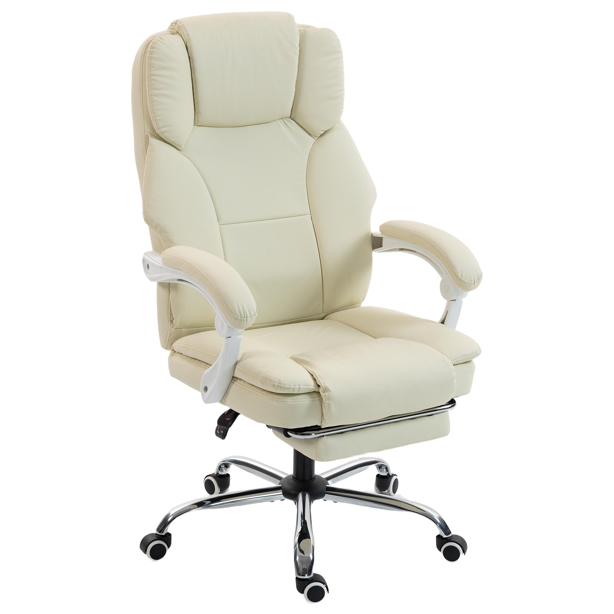 Ergonomic Office Chair — Reclining Back, Height Adjustable, Footrest, 360° Swivel, Pocket Springs, Pet-Friendly Faux Leather, Beige