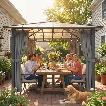 Garden Gazebo approx. 3 x 3 m Metal Gazebo with 6 mm Polycarbonate Roof, 4 Removable Sides, UV50+, Water-Resistant, Stable & Winterproof Hardtop Pergola - Dark Gray