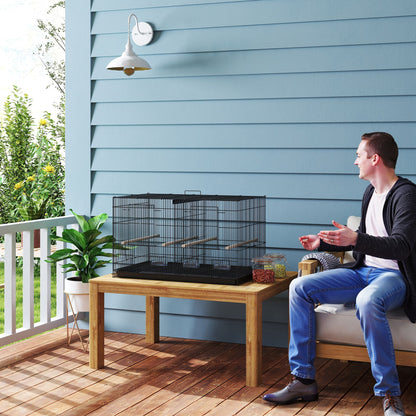 Indoor Bird Aviary Steel Cage with Divider, 4 Wooden Perches, Sliding Tray, 4 Feeders, for Budgies, Canaries, Finches, 76 x 46 x 46 cm, Black