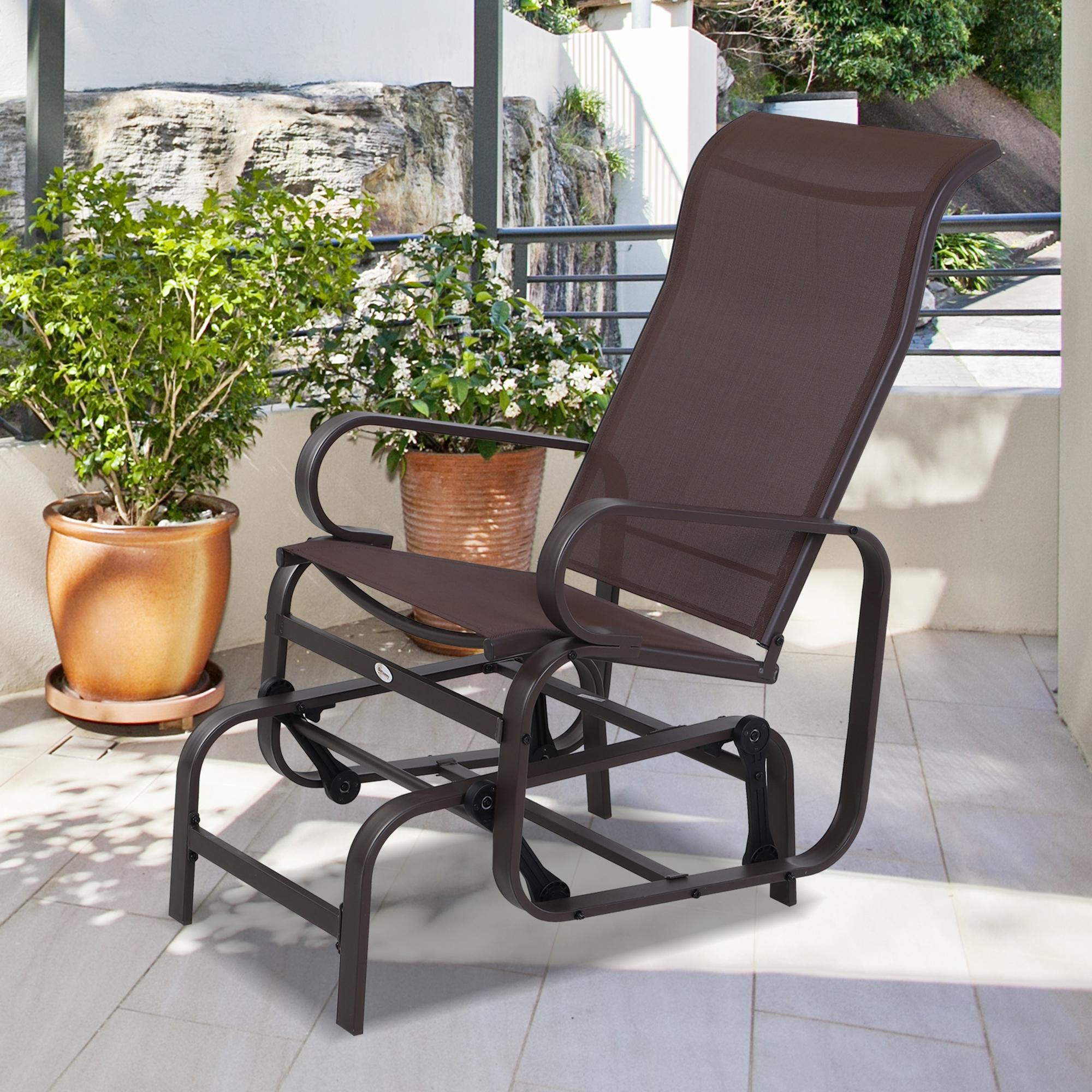 Rocking Chair Garden Chair Relax Chair Garden Swing Garden Metal Swing Chair for Garden Terrace Balcony Texteline Brown 60 x 73 x 104 cm
