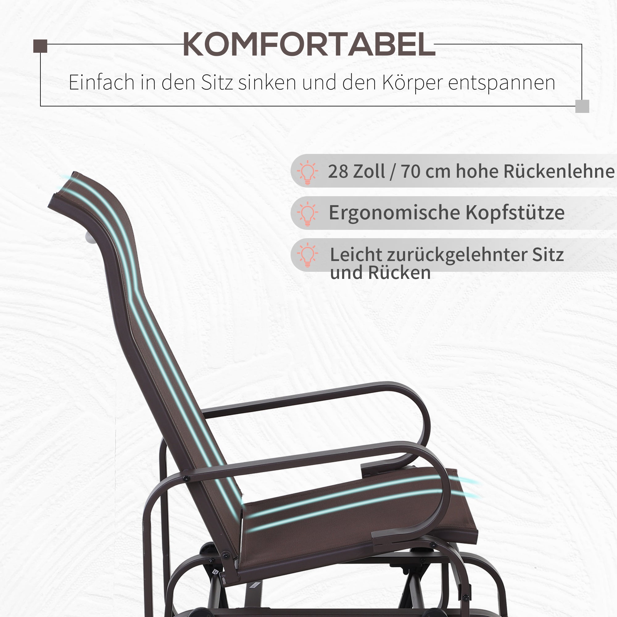 Rocking Chair Garden Chair Relax Chair Garden Swing Garden Metal Swing Chair for Garden Terrace Balcony Texteline Brown 60 x 73 x 104 cm