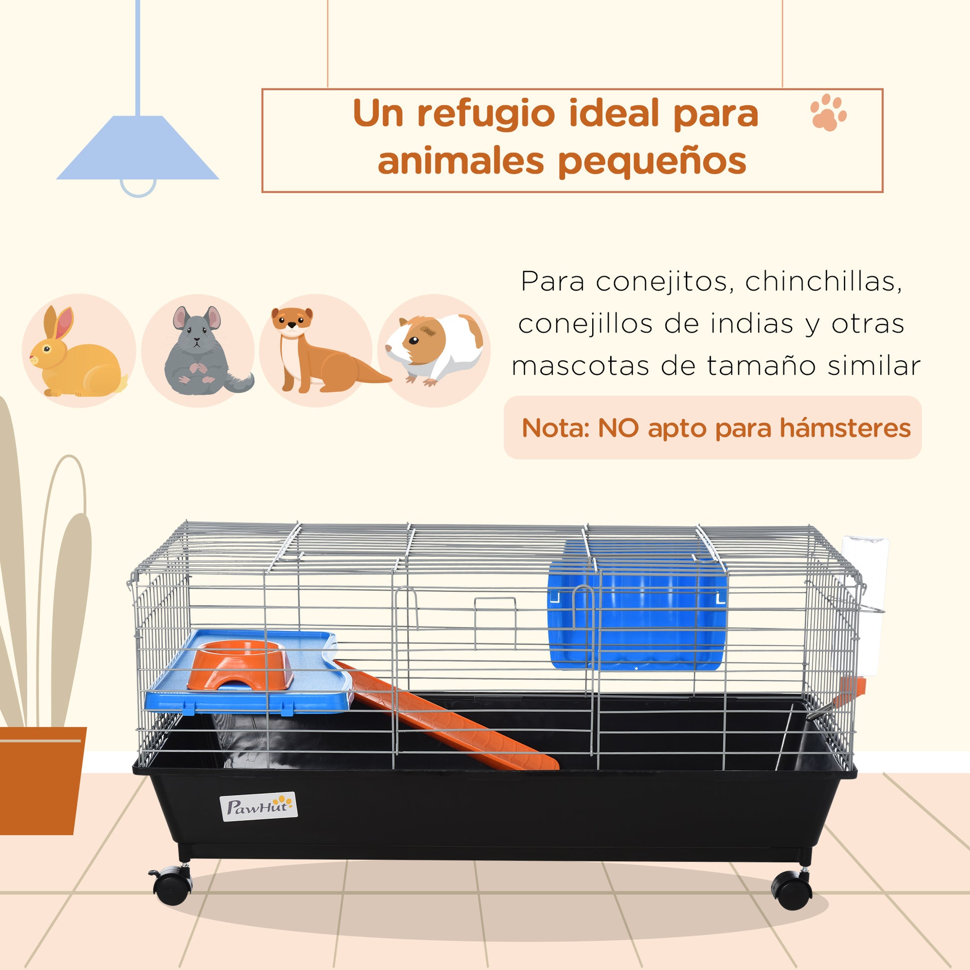 Small Rodent Cage with Wheels Habitat for Ferrets Guinea Pigs with Feeder Water Drinker Ramp and Openable Roof 89x44x43 cm Black