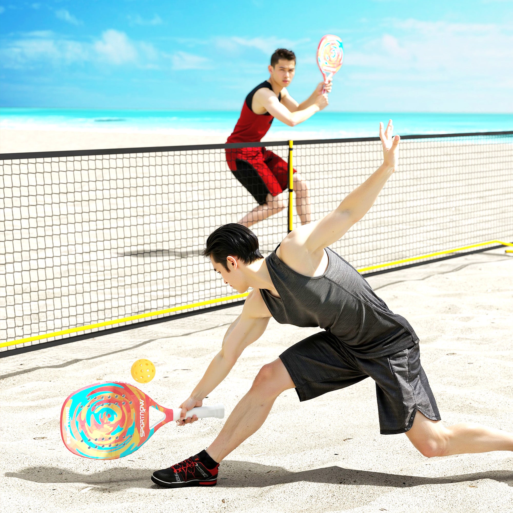 SPORTNOW Beach Tennis Racket in Carbon Fiber with Memory Foam EVA Core, Racket Bag, and Non-Slip Handle, Yellow