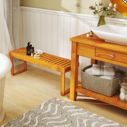 2-Seater Wooden Garden Bench Slatted Seat 300 kg Load Capacity Bench for Patio Terrace 120x34x43 cm Teak