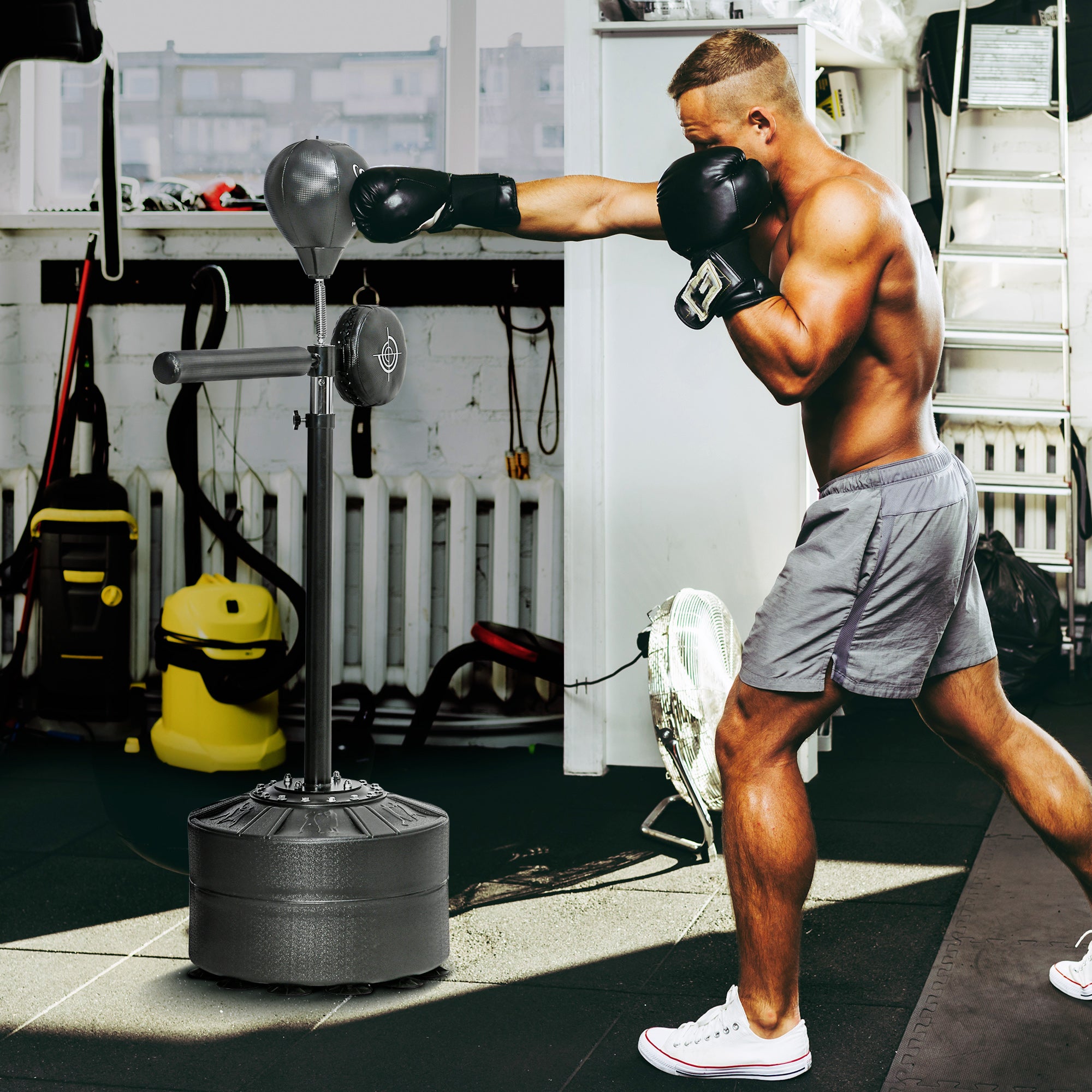 SPORTNOW Punching Bag, Boxing Stand with Punching Ball, Reflex Bar, 1.63-2.05m Height Adjustable Stand Box Ball with Mitt, Stand Boxing Trainer for Boxing, HDPE, Synthetic Leather