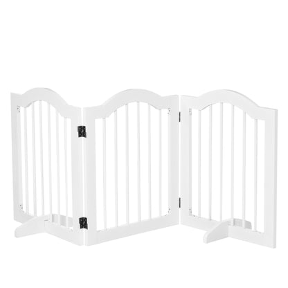 Dog Barrier 3-Panel, 154.5 x 61 cm Foldable Gate with Door, Door Guard with 2 Support Feet, Freestanding Stair Gate for Kitchen, Hallway, White