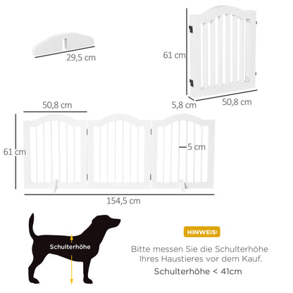Dog Barrier 3-Panel, 154.5 x 61 cm Foldable Gate with Door, Door Guard with 2 Support Feet, Freestanding Stair Gate for Kitchen, Hallway, White