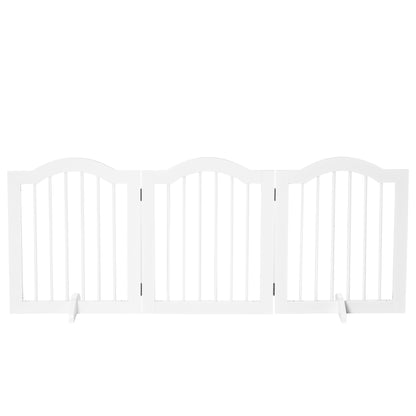 Dog Barrier 3-Panel, 154.5 x 61 cm Foldable Gate with Door, Door Guard with 2 Support Feet, Freestanding Stair Gate for Kitchen, Hallway, White