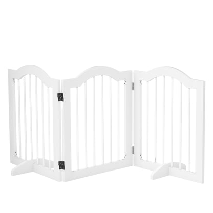 Dog Barrier 3-Panel, 154.5 x 61 cm Foldable Gate with Door, Door Guard with 2 Support Feet, Freestanding Stair Gate for Kitchen, Hallway, White