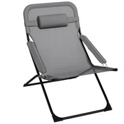 Reclining Garden Chair on 4 Levels with Headrest and Armrests, Folding Metal and Polyester Chair of 120kg max, 69x91x96 cm, Black and Gray
