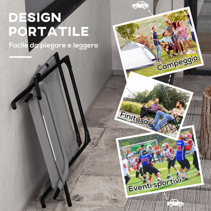 Reclining Garden Chair on 4 Levels with Headrest and Armrests, Folding Metal and Polyester Chair of 120kg max, 69x91x96 cm, Black and Gray