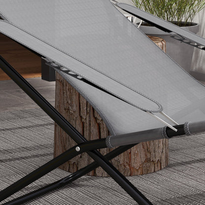 Reclining Garden Chair on 4 Levels with Headrest and Armrests, Folding Metal and Polyester Chair of 120kg max, 69x91x96 cm, Black and Gray