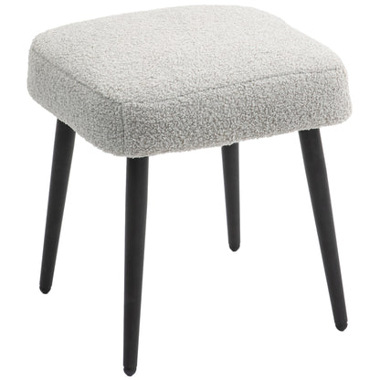 Footstool Sitting Stool Square Vanity Stool Footrest with Cashmere Look, Steel Legs, for Living Room, Bedroom, Light Gray, 42 x 42 x 47 cm
