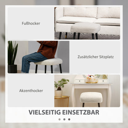 Footstool Sitting Stool Square Vanity Stool Footrest with Cashmere Look, Steel Legs, for Living Room, Bedroom, Light Gray, 42 x 42 x 47 cm