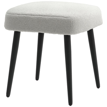 Footstool Sitting Stool Square Vanity Stool Footrest with Cashmere Look, Steel Legs, for Living Room, Bedroom, Light Gray, 42 x 42 x 47 cm