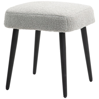 Footstool Sitting Stool Square Vanity Stool Footrest with Cashmere Look, Steel Legs, for Living Room, Bedroom, Light Gray, 42 x 42 x 47 cm