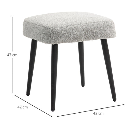 Footstool Sitting Stool Square Vanity Stool Footrest with Cashmere Look, Steel Legs, for Living Room, Bedroom, Light Gray, 42 x 42 x 47 cm
