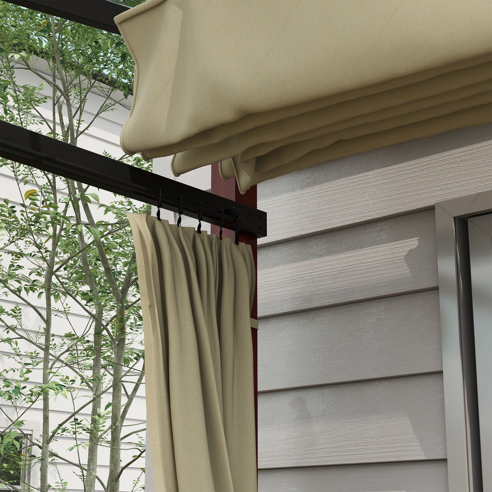 Pergola approx. 3.5 x 3 m Pavilion with Side Walls, Windproof Patio Awning, Height Adjustable Terrace Roof with Retractable Roof, for Garden, Terrace, Beige