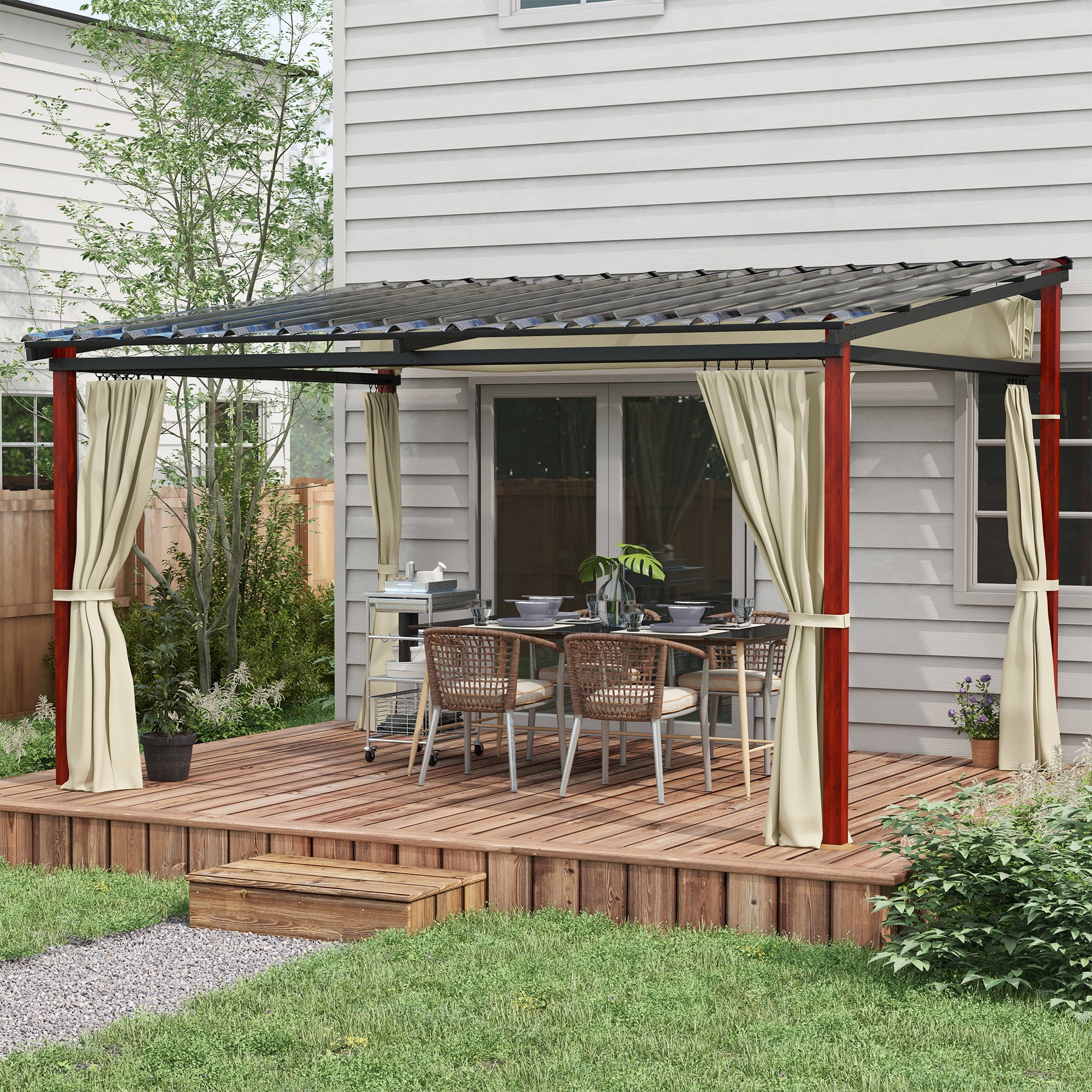 Pergola approx. 3.5 x 3 m Pavilion with Side Walls, Windproof Patio Awning, Height Adjustable Terrace Roof with Retractable Roof, for Garden, Terrace, Beige