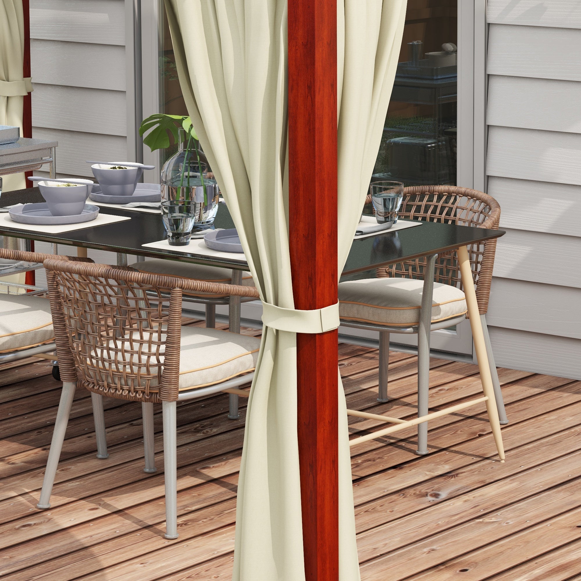 Pergola approx. 3.5 x 3 m Pavilion with Side Walls, Windproof Patio Awning, Height Adjustable Terrace Roof with Retractable Roof, for Garden, Terrace, Beige