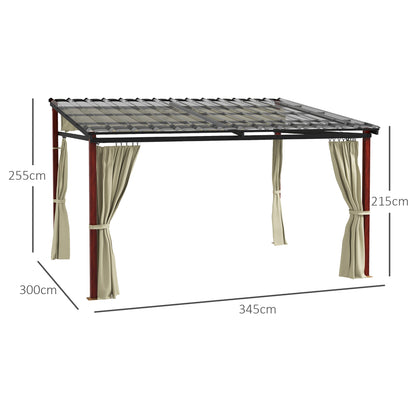 Pergola approx. 3.5 x 3 m Pavilion with Side Walls, Windproof Patio Awning, Height Adjustable Terrace Roof with Retractable Roof, for Garden, Terrace, Beige