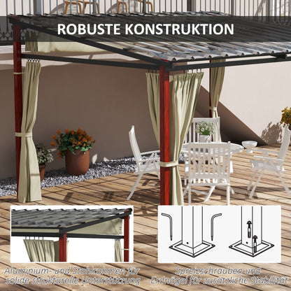 Pergola approx. 3.5 x 3 m Pavilion with Side Walls, Windproof Patio Awning, Height Adjustable Terrace Roof with Retractable Roof, for Garden, Terrace, Beige
