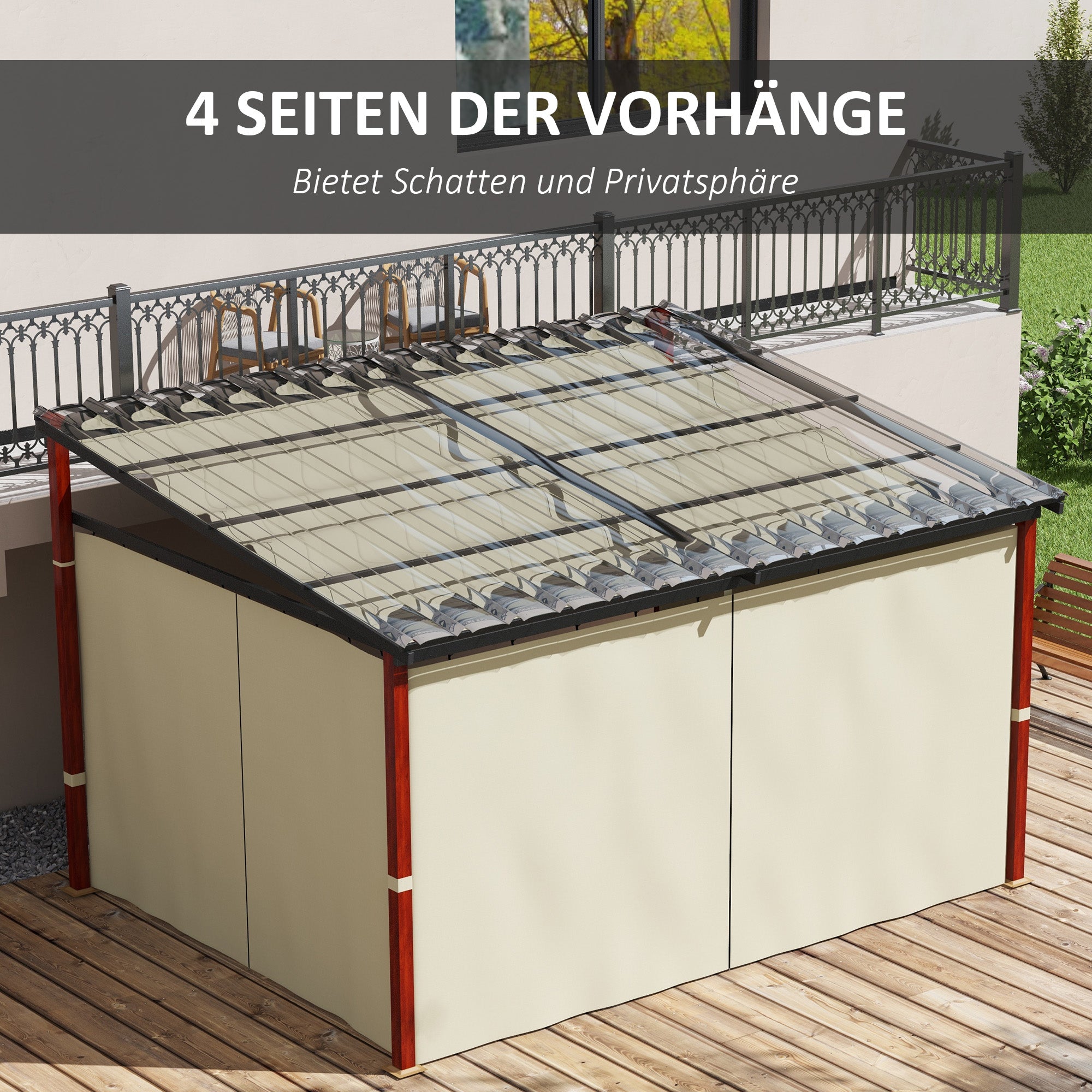 Pergola approx. 3.5 x 3 m Pavilion with Side Walls, Windproof Patio Awning, Height Adjustable Terrace Roof with Retractable Roof, for Garden, Terrace, Beige