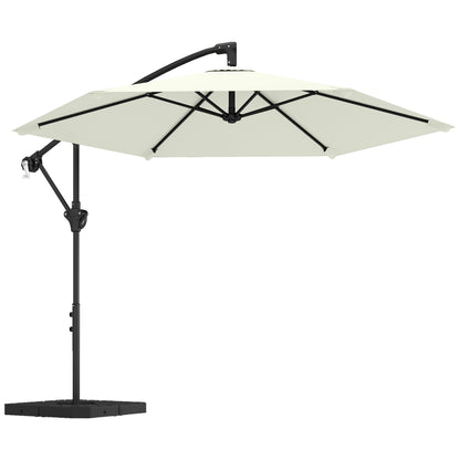 Offset Cantilever Umbrella ~Ø9.7 ft, Crank with Locking Arm, Cross Base & Fillable Weights, UV-Proof Water-Resistant Patio Parasol – Cream White