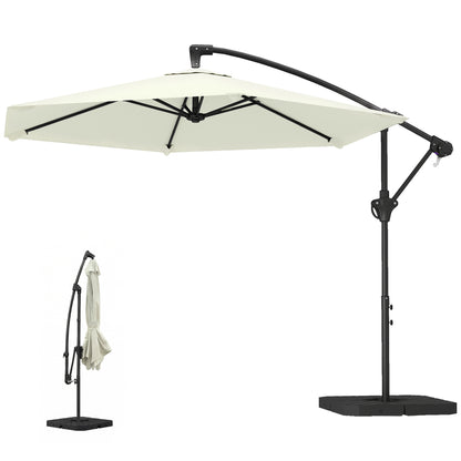 Offset Cantilever Umbrella ~Ø9.7 ft, Crank with Locking Arm, Cross Base & Fillable Weights, UV-Proof Water-Resistant Patio Parasol – Cream White