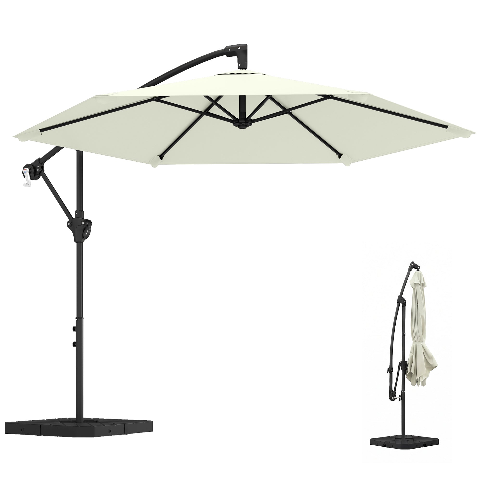 Offset Cantilever Umbrella ~Ø9.7 ft, Crank with Locking Arm, Cross Base & Fillable Weights, UV-Proof Water-Resistant Patio Parasol – Cream White
