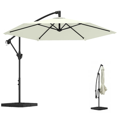 Offset Cantilever Umbrella ~Ø9.7 ft, Crank with Locking Arm, Cross Base & Fillable Weights, UV-Proof Water-Resistant Patio Parasol – Cream White