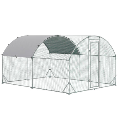Chicken Coop Free-Range Enclosure made of Steel, 280 x 380 x 197 cm, Chicken Cage with UV-Resistant Cover, Door, Chicken Run for 6-12 Chickens, Small Animals, Silver