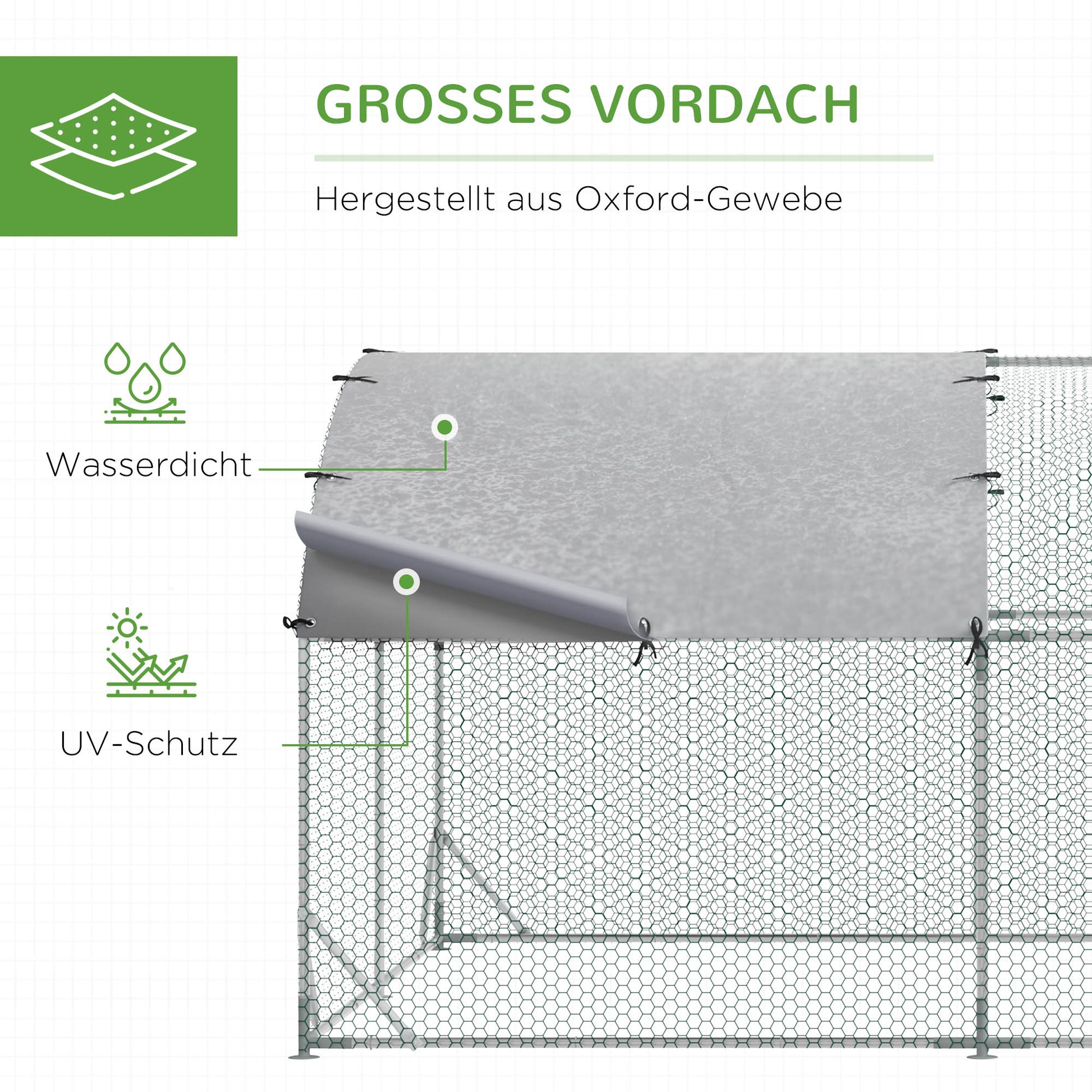 Chicken Coop Free-Range Enclosure made of Steel, 280 x 380 x 197 cm, Chicken Cage with UV-Resistant Cover, Door, Chicken Run for 6-12 Chickens, Small Animals, Silver