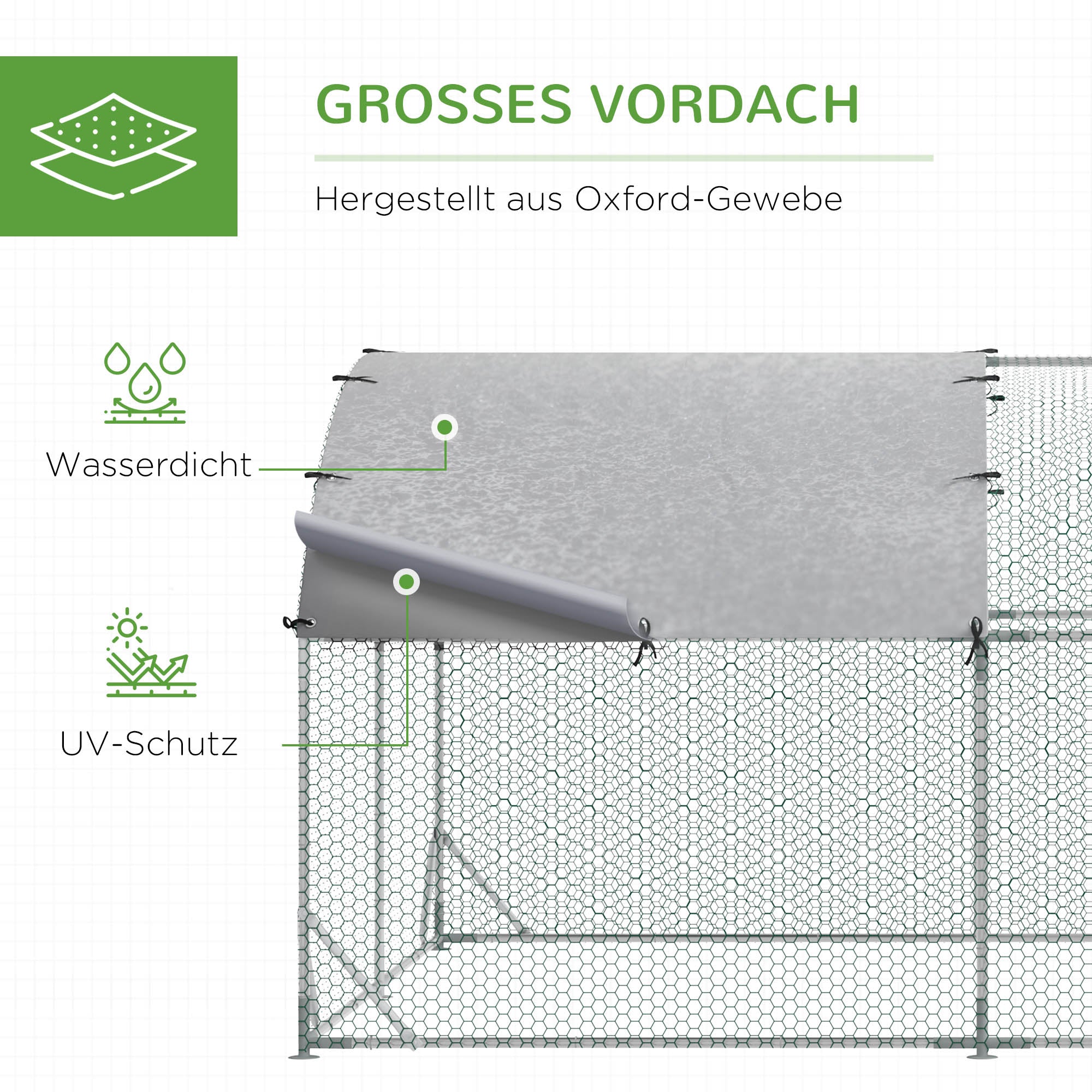 Chicken Coop Free-Range Enclosure made of Steel, 280 x 380 x 197 cm, Chicken Cage with UV-Resistant Cover, Door, Chicken Run for 6-12 Chickens, Small Animals, Silver