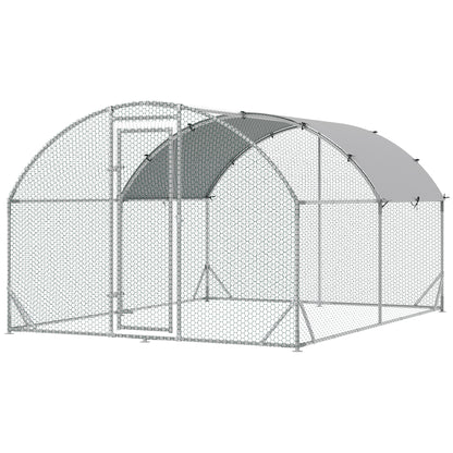 Chicken Coop Free-Range Enclosure made of Steel, 280 x 380 x 197 cm, Chicken Cage with UV-Resistant Cover, Door, Chicken Run for 6-12 Chickens, Small Animals, Silver