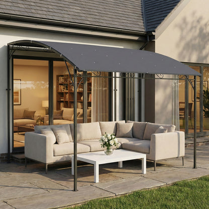Wall-Mounted Garden Pergola, 12 ft 7 in x 9 ft 5 in — Sloped Drainage Roof, UPF30+ Waterproof Canopy, Powder-Coated Metal Frame, Gray