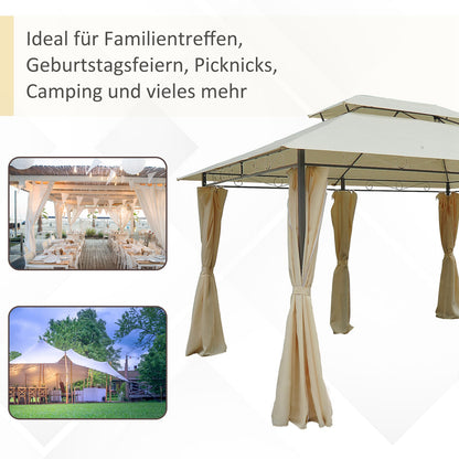 Pavilion 3x4m Garden Pavilion with 6 Side Panels Party Tent Gazebo Event Tent with Double Roof Beige+Dark Gray