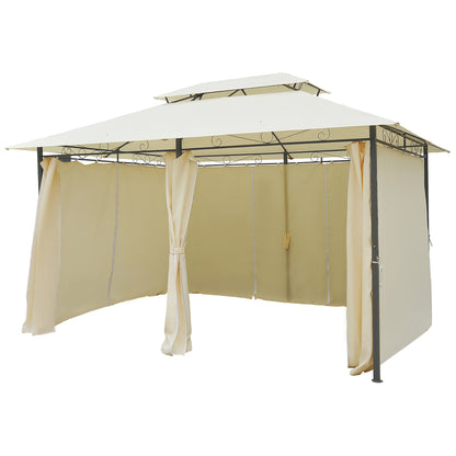 Pavilion 3x4m Garden Pavilion with 6 Side Panels Party Tent Gazebo Event Tent with Double Roof Beige+Dark Gray