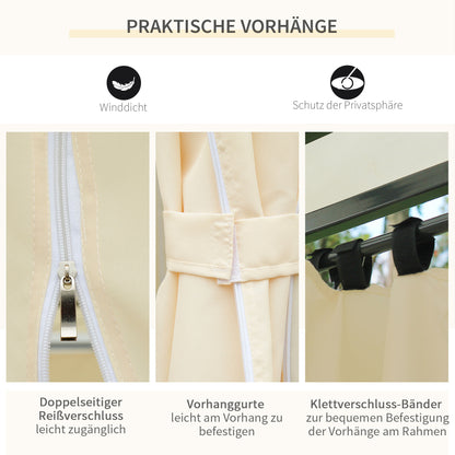 Pavilion 3x4m Garden Pavilion with 6 Side Panels Party Tent Gazebo Event Tent with Double Roof Beige+Dark Gray